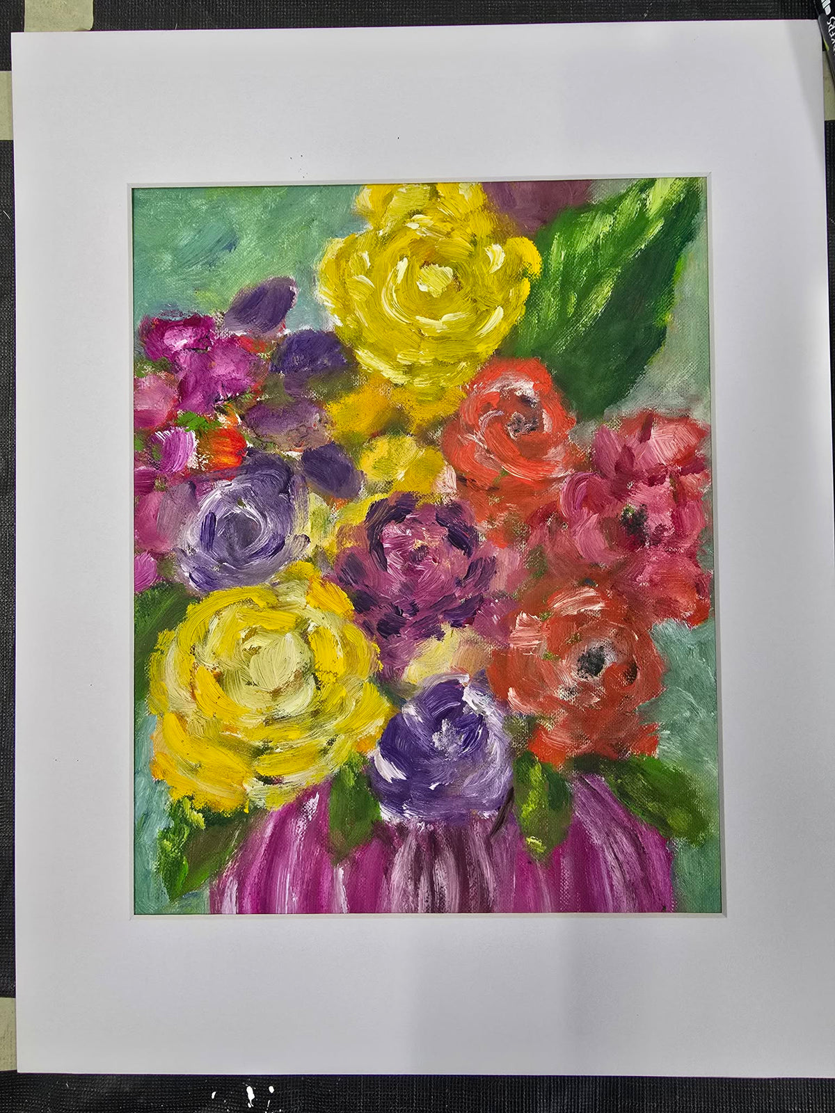 Floral in a Pink Vase - Original 8x10 Oil Painting on Canvas Sheets