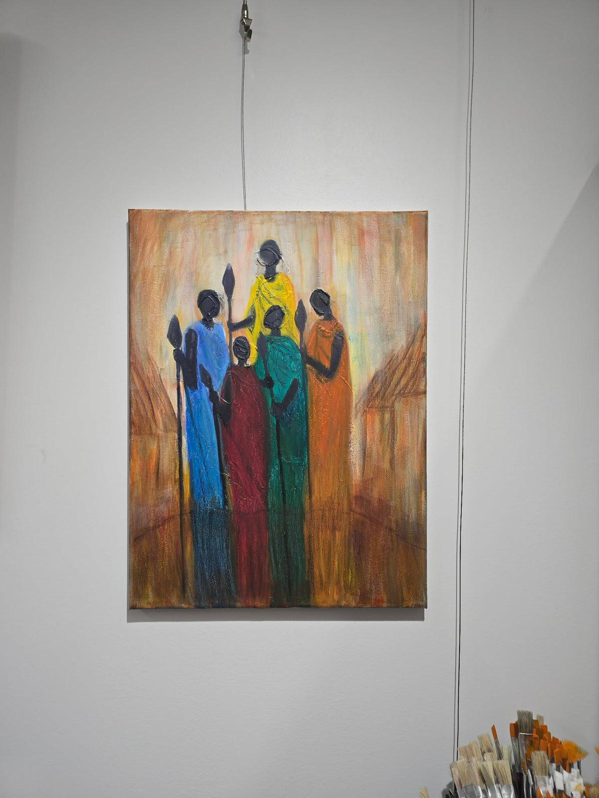 Village - Original 24x18 Acrylic, Mixed Medium painting on canvas