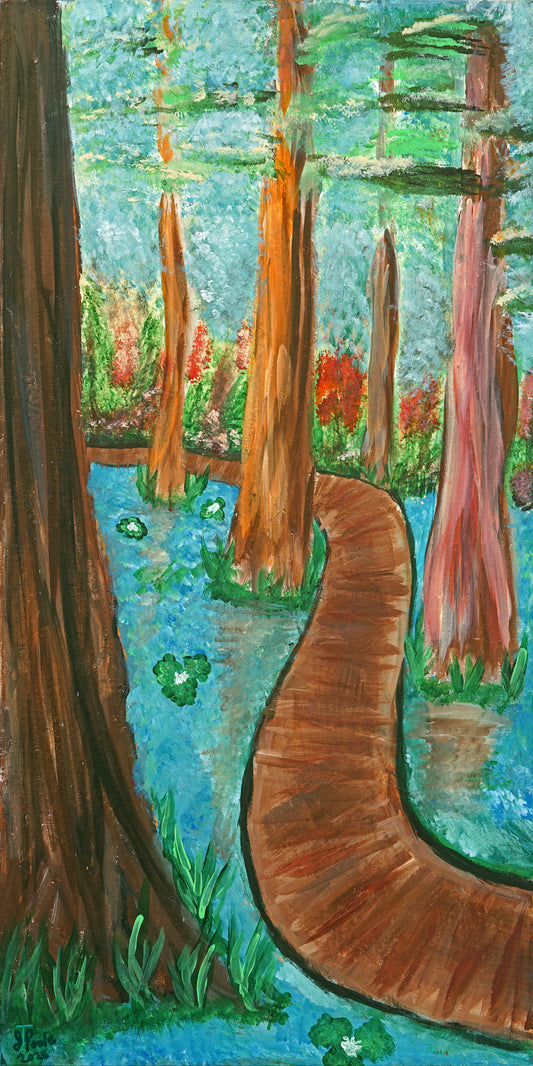 Cypress Boardwalk - Original 30x30 Acrylic Painting on a 2 Flat Canvas Board
