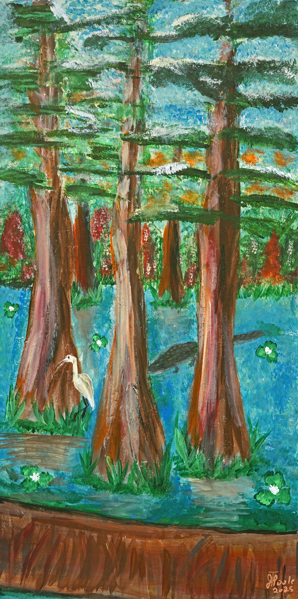 Cypress Boardwalk - Original 30x30 Acrylic Painting on a 2 Flat Canvas Board