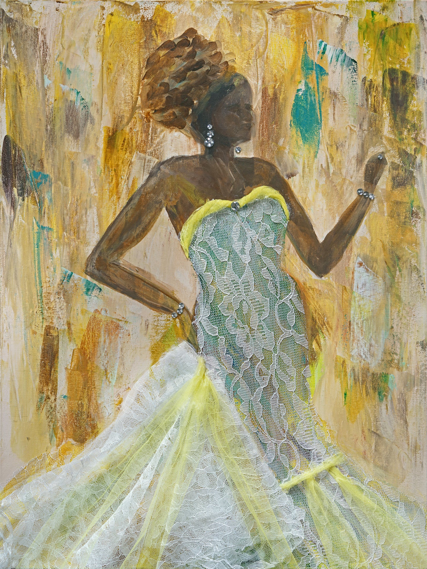 Diamonds and Lace - Original 24x18 Acrylic, Mixed Medium painting on canvas