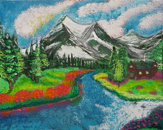 Mountain Valley - Original 20x16 Acrylic Painting on Canvas